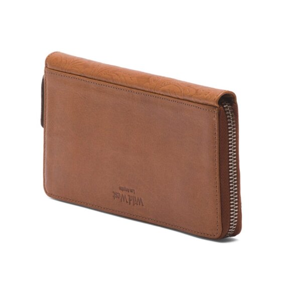 WILD WEST Cognac Leather Large Zip Round Wallet - Picture 2 of 2